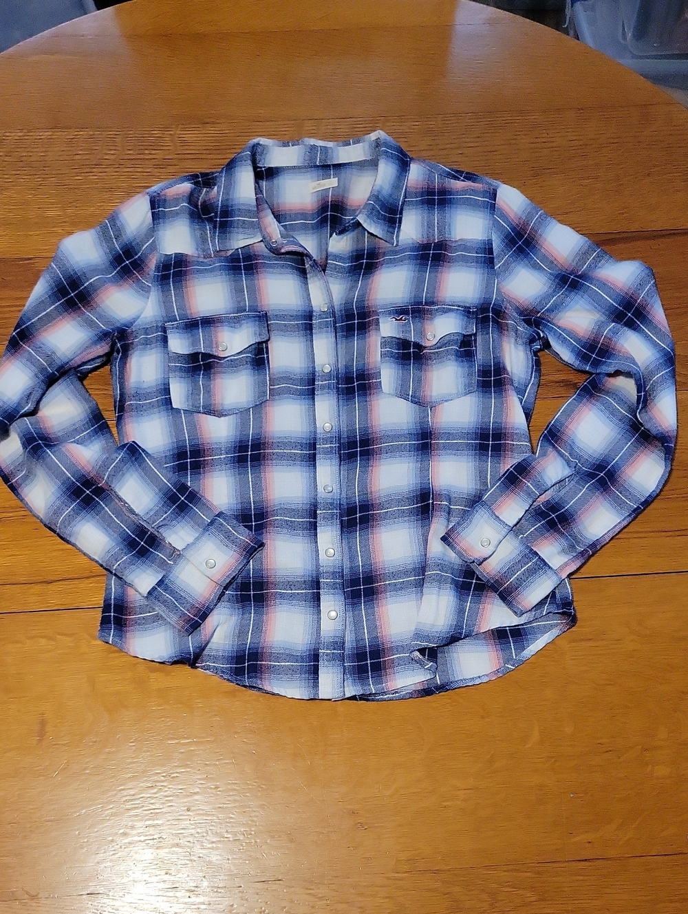 Hollister Plaid Button-Down Shirt - Blue, White & Pink